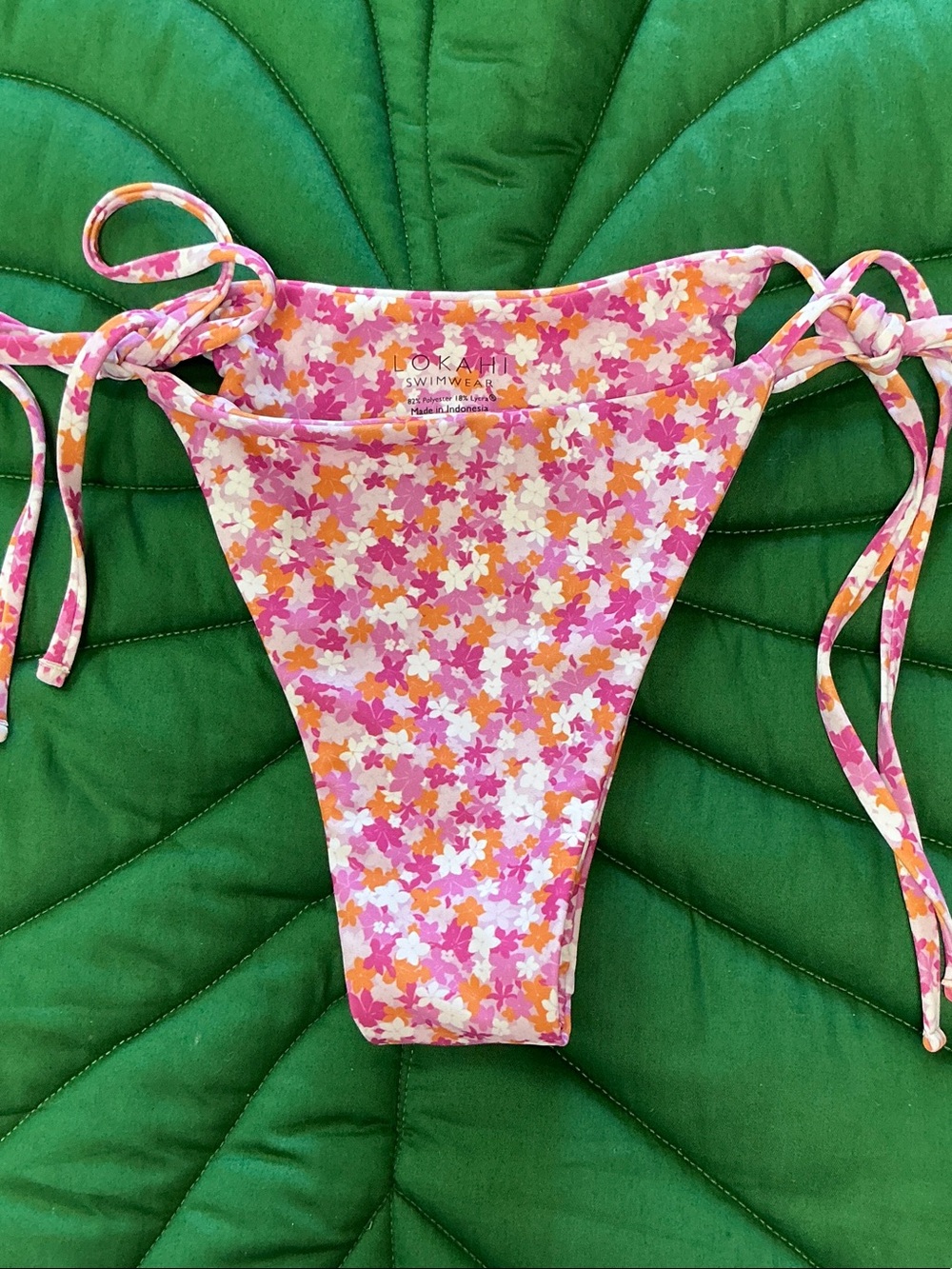 NWOT Lokahi Swimwear Hailey tie string bikini bottom, Color: pink/wht floral